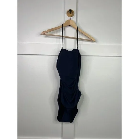 NWT J. Crew Removable Halter Strap Ruched One-piece Ruched Navy Blue Swimsuit - Picture 2 of 9
